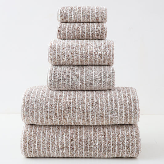 Luxury Cotton Striped Towel Set - 6 Piece Set (2 Hand Towels, 2 Bath Towels, 2 Washcloths), Ultra Soft and Absorbent  (Brown)