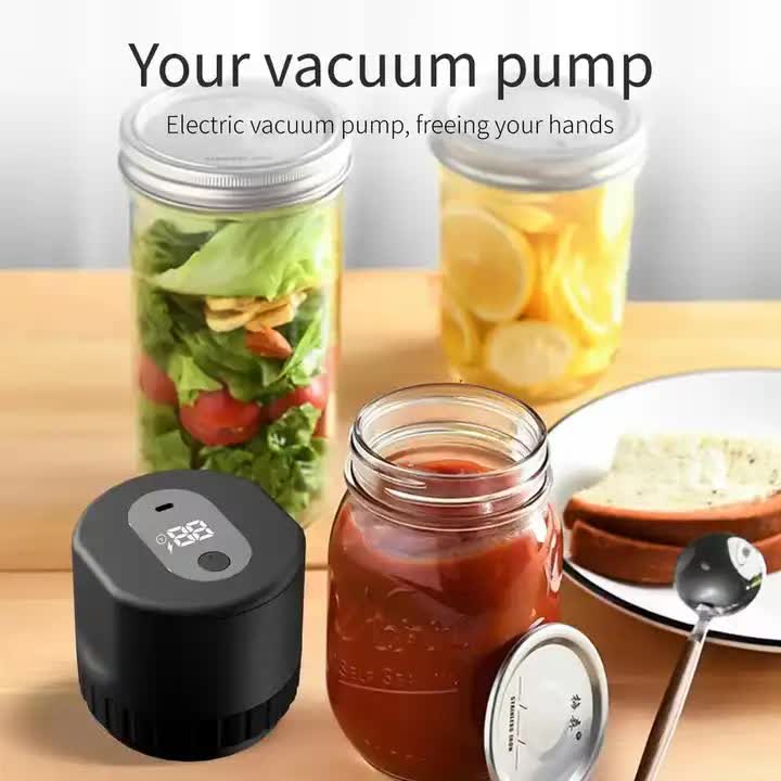 Portable Vacuum Sealer for Mason Jars,Regular Model KZ-80 (60 sec stop or manual stop) - Black Electric Food Preservation Machine with  LED Display