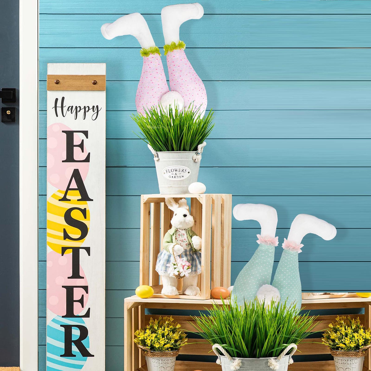 Green Easter Bunny Hanging Legs Decoration - Festive Home Scene Prop 54cm (24.3in)