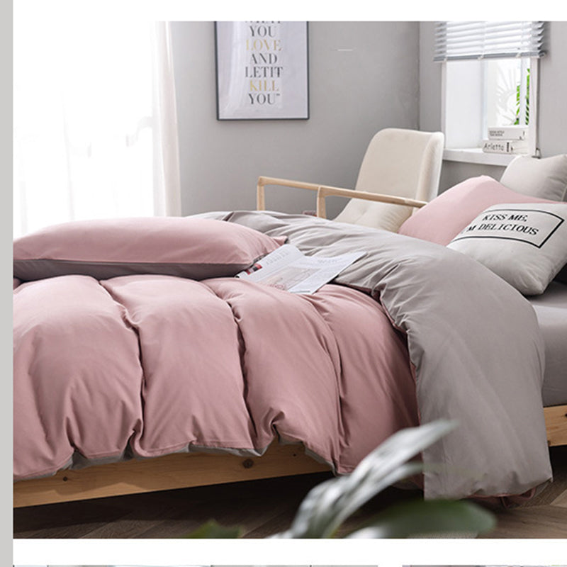 Mint Green And Grey Stitching Ultra-Soft Solid Color 4-Piece Bedding Set - Queen Size(Suitable for 2m bed)