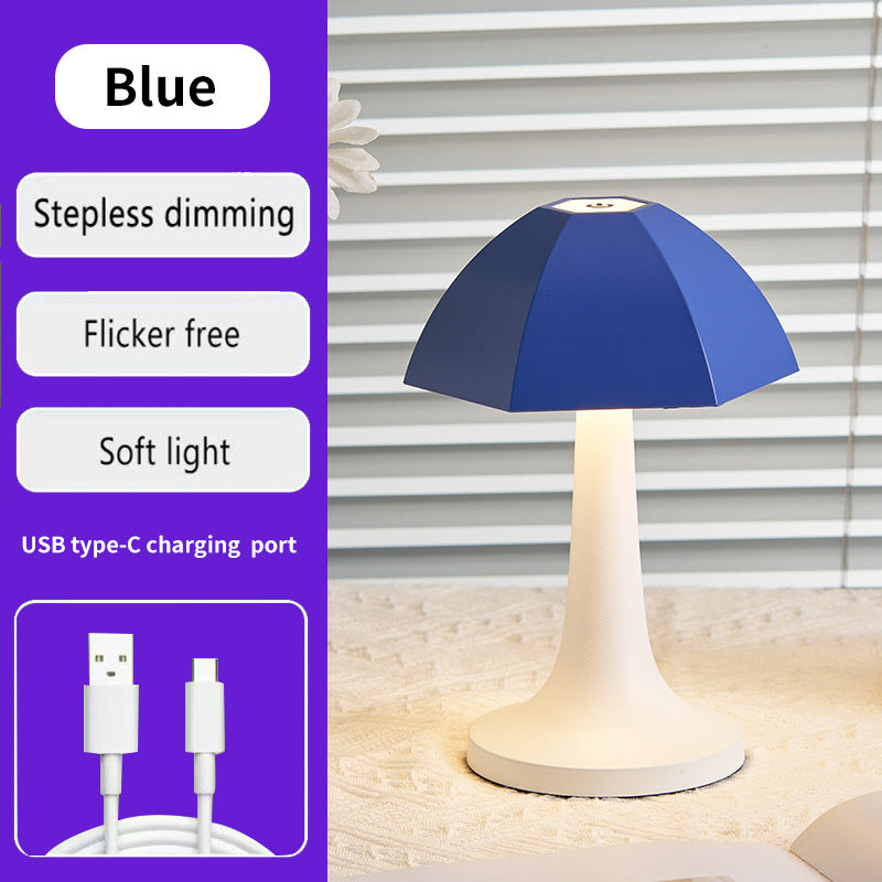 Blue And White Nordic Umbrella Mushroom Table Lamp - Dimmable Ambient Light