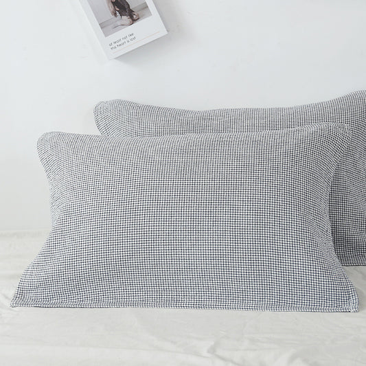 White Breathable 4-Layer Cotton Gauze Pillow Towel Pair - Japanese Style Grid (52x75cm)
