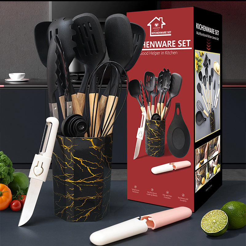 White 12-Piece Silicone Cooking Utensil Set - Non-Stick Food-Grade Kitchen Tools with Holder