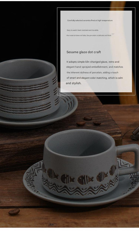 Vintage Ceramic Coffee Cup and Saucer Set - Elegant Afternoon Tea Set(Snow)