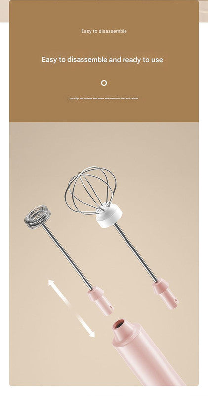 Pink Cordless Drink Mixer & Frother Wand - USB Powered(Spring bubbler head)