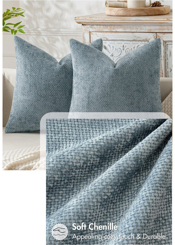 Khaki Plush Chenille Cushion Covers Set of 2 - Soft Textured Decorative Throw Pillow Cases for Sofa Couch, 45x45cm