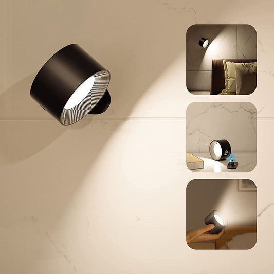 Black Rechargeable LED Magnetic Wall Light - Touch Control, 3 Colors & Dimmable, USB Portable Night Lamp for Reading & Cabinets