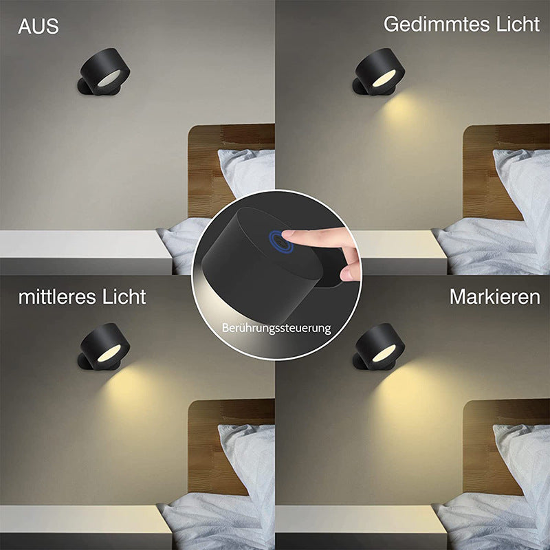 Black Rechargeable LED Magnetic Wall Light - Touch Control, 3 Colors & Dimmable, USB Portable Night Lamp for Reading & Cabinets