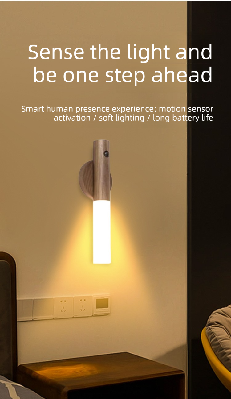 Matte Black Motion Sensor Night Light LED Rechargeable Magnetic Stick Wall Lamp Smart Wireless Batten for Hallway Staircase Modern Style Warm White