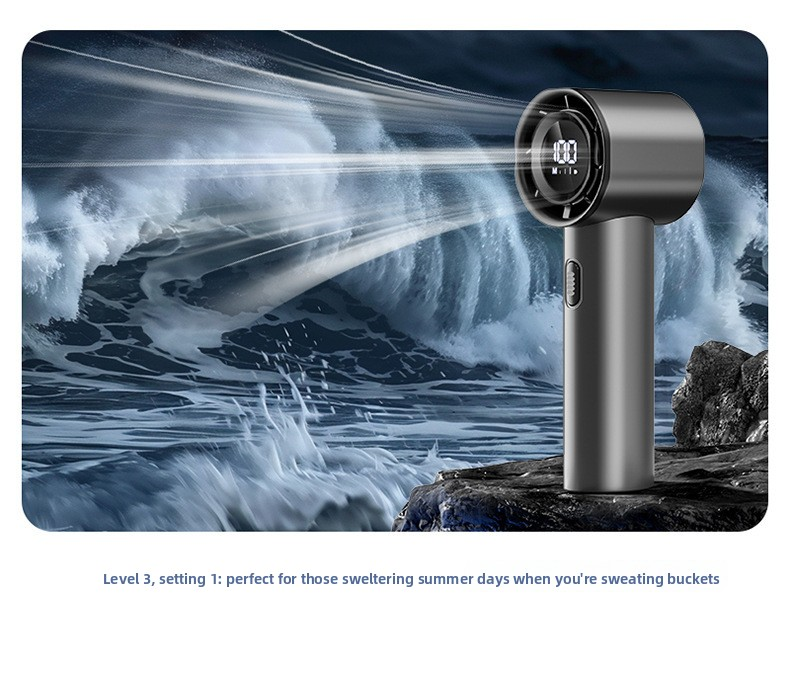 High Speed Handheld Turbo Fan Light Luxury Grey 3 Adjustable Speeds LED Display Portable Personal Cooling Fan Rechargeable for Travel Office Outdoor