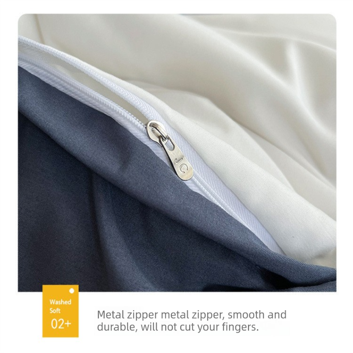 Matcha khaki Washed Cotton Bedding Set - Solid Color Fitted Sheet Style, 4-Piece Set for 1.5m Bed, Includes 10 Random Color Quilt Fasteners(1.5m)