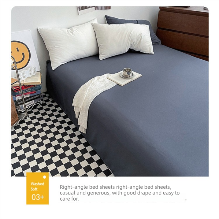 Light grey and pink Washed Cotton Bedding Set - Solid Color Fitted Sheet Style, 4-Piece Set for 1.8m Bed, Includes 10 Random Color Quilt Fasteners