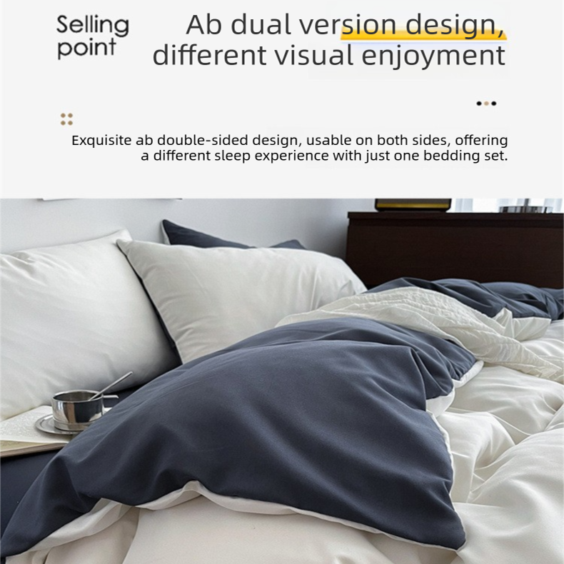 Light green and light camel color Washed Cotton Bedding Set - Solid Color Fitted Sheet Style, 4-Piece Set for 1.8m Bed, Includes 10 Random Color Quilt Fasteners