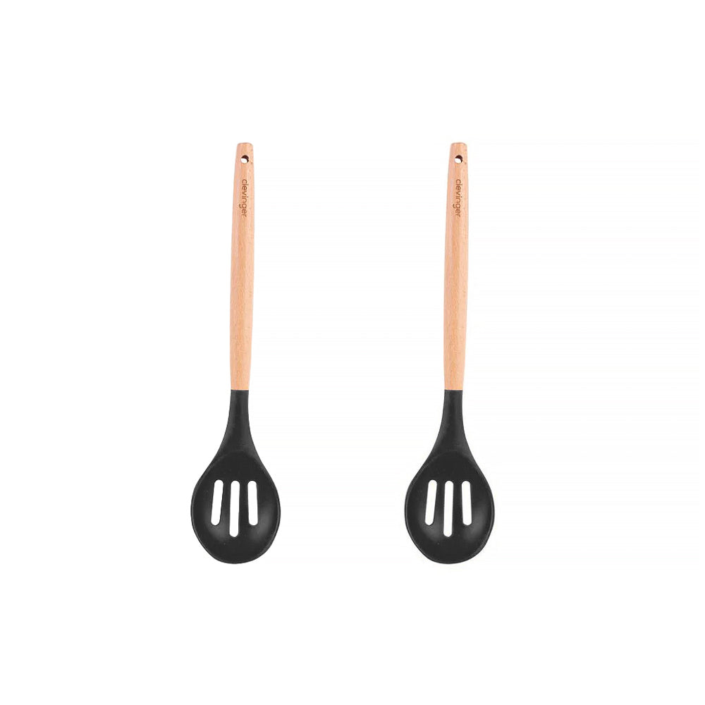 2pcs Beechwood & silicone slotted spoon charcoal