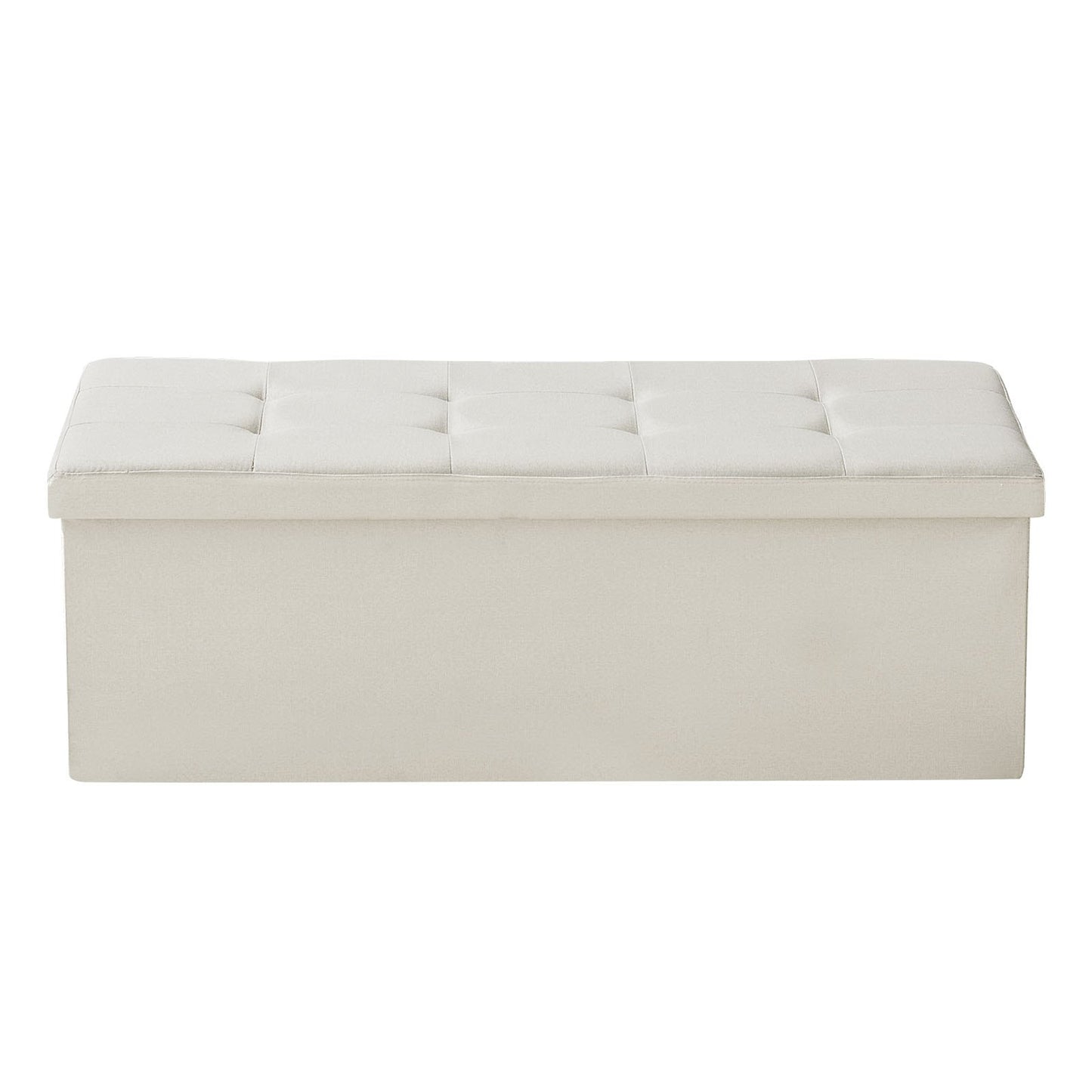 VEVOR Foldable Storage Ottoman Bench, End of Bed Bench with Side Bags, Folding Upholstered Storage Chest Supports 660 lbs, Linen Bed Ottoman with Large Space for Living Room, Bedroom, Entryway, Beige