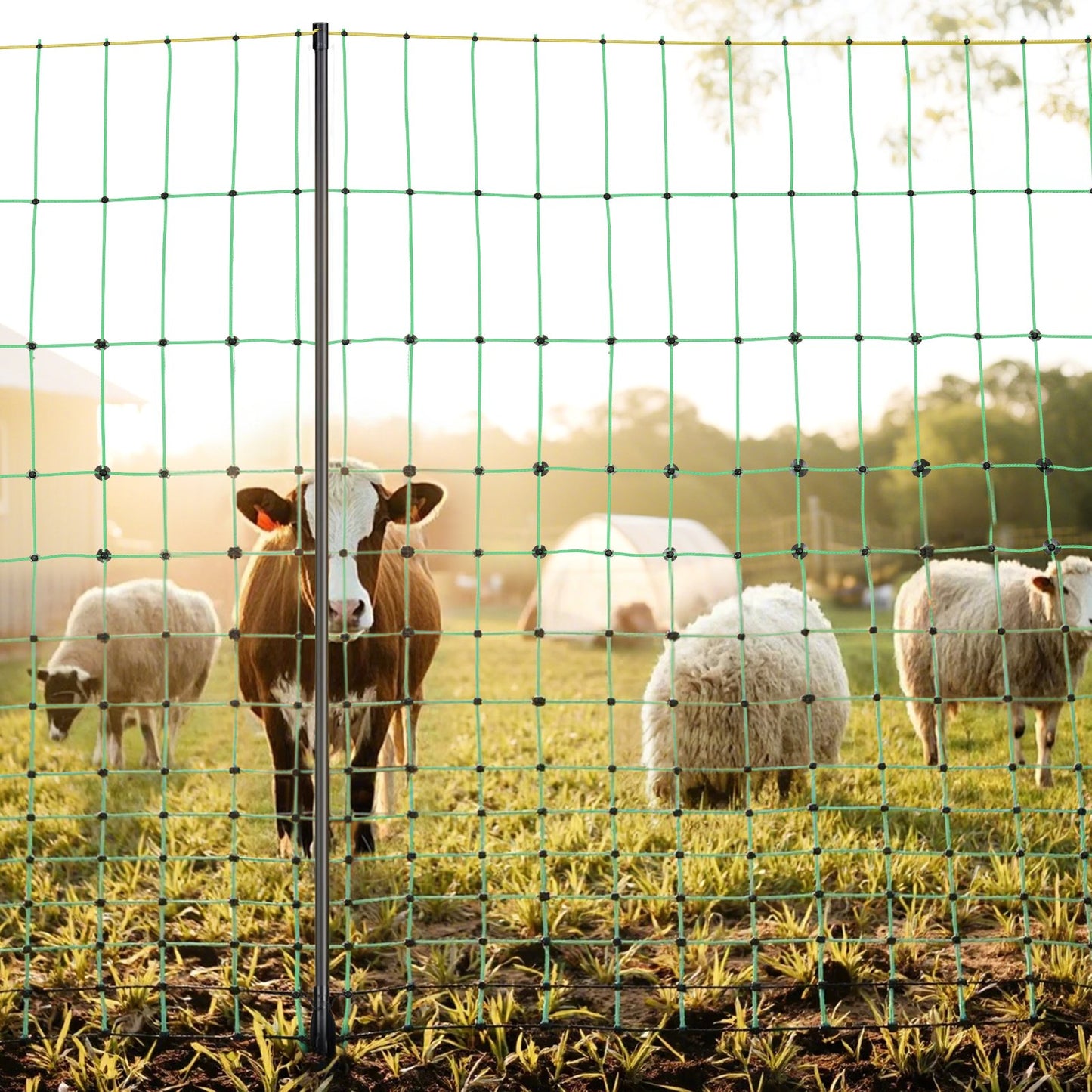VEVOR Electric Fence Netting, 0.88 x 49.98 m, PE Net Fencing with Posts & Double-Spiked Stakes, Utility Portable Mesh for Goats, Sheep, Lambs, Deer, Hogs, Dogs, Used in Backyards, Farms, and Ranches