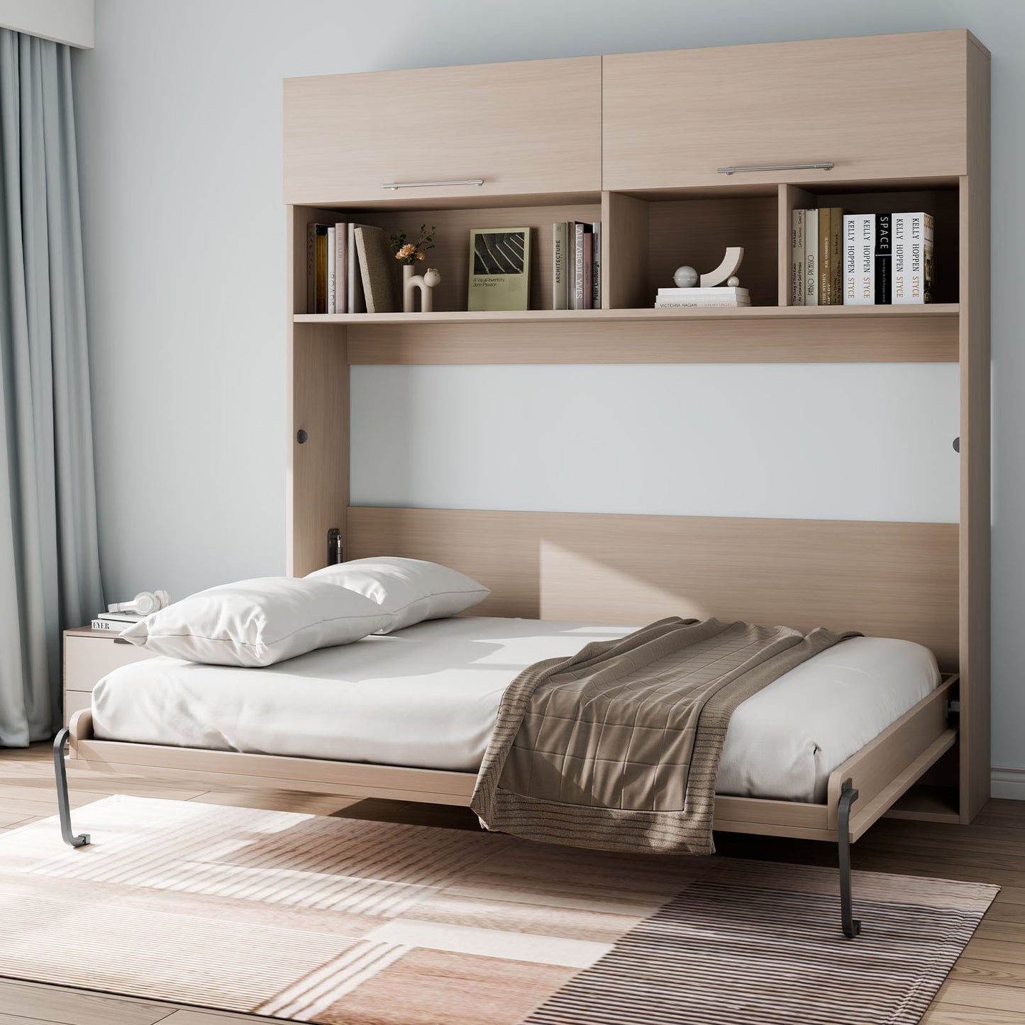 Murphy Bed Kit, Full Size, Deluxe DIY Wall Bed Mechanical Hardware Kit, Pneumatic Lever Heavy Duty Bed Frame Support, Folding Cabinet Wall Bed Space Saving Design for Guestroom, Easy to Build