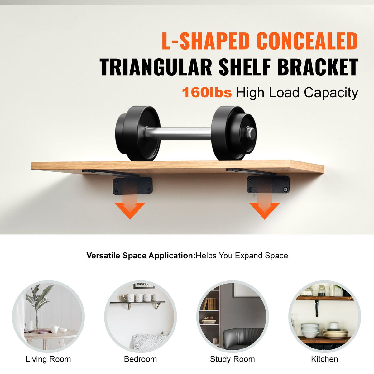 Shelf Bracket, 21cmL x 10cmW x 4.5cmH 6 Pcs, Heavy Duty Floating Shelf Brackets, Brackets for Shelves, 5mm Thick Matte Black L Shelf Bracket,Steel Shelving Brackets with 72.6 kg Load Capacity