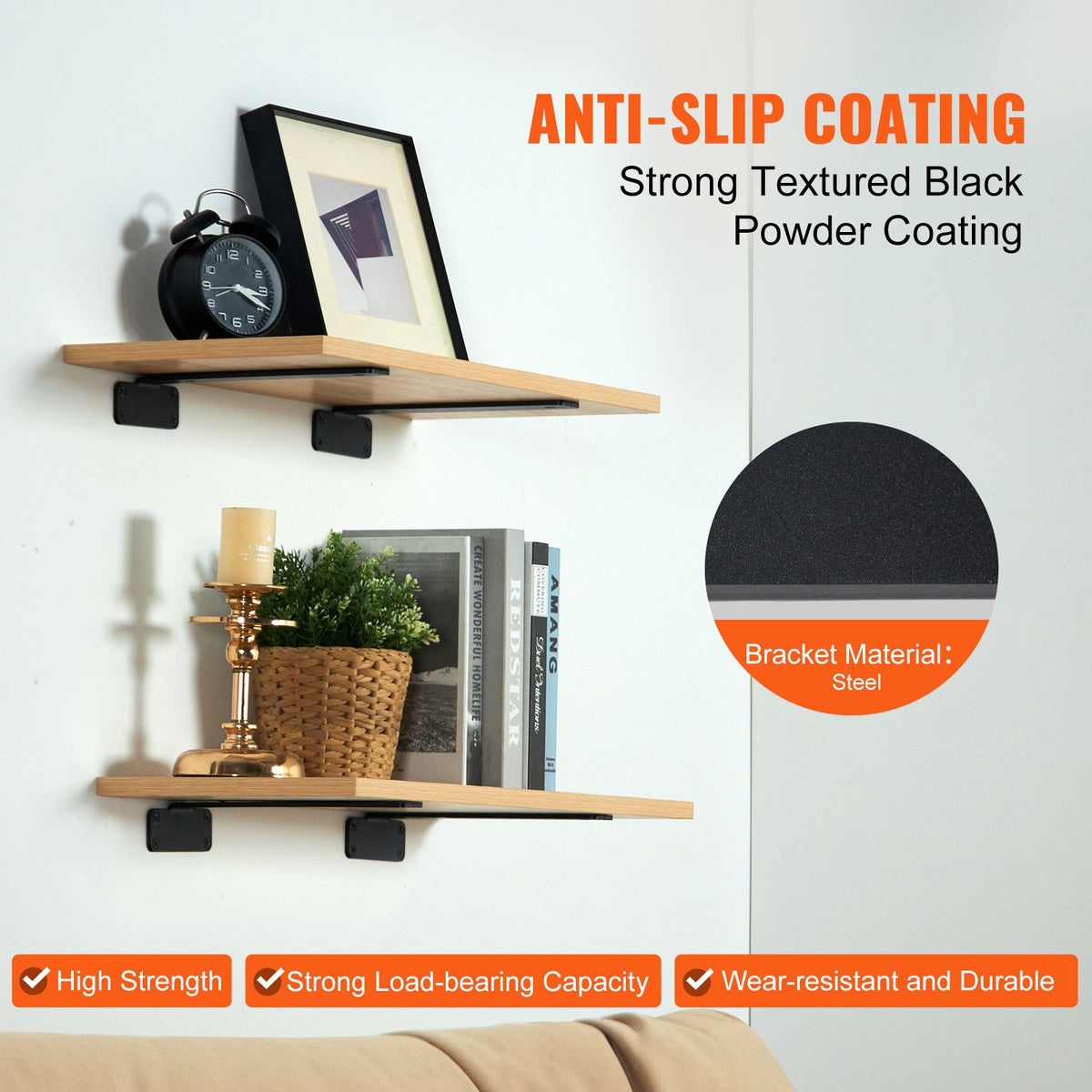 Shelf Bracket, 21cmL x 10cmW x 4.5cmH 6 Pcs, Heavy Duty Floating Shelf Brackets, Brackets for Shelves, 5mm Thick Matte Black L Shelf Bracket,Steel Shelving Brackets with 72.6 kg Load Capacity