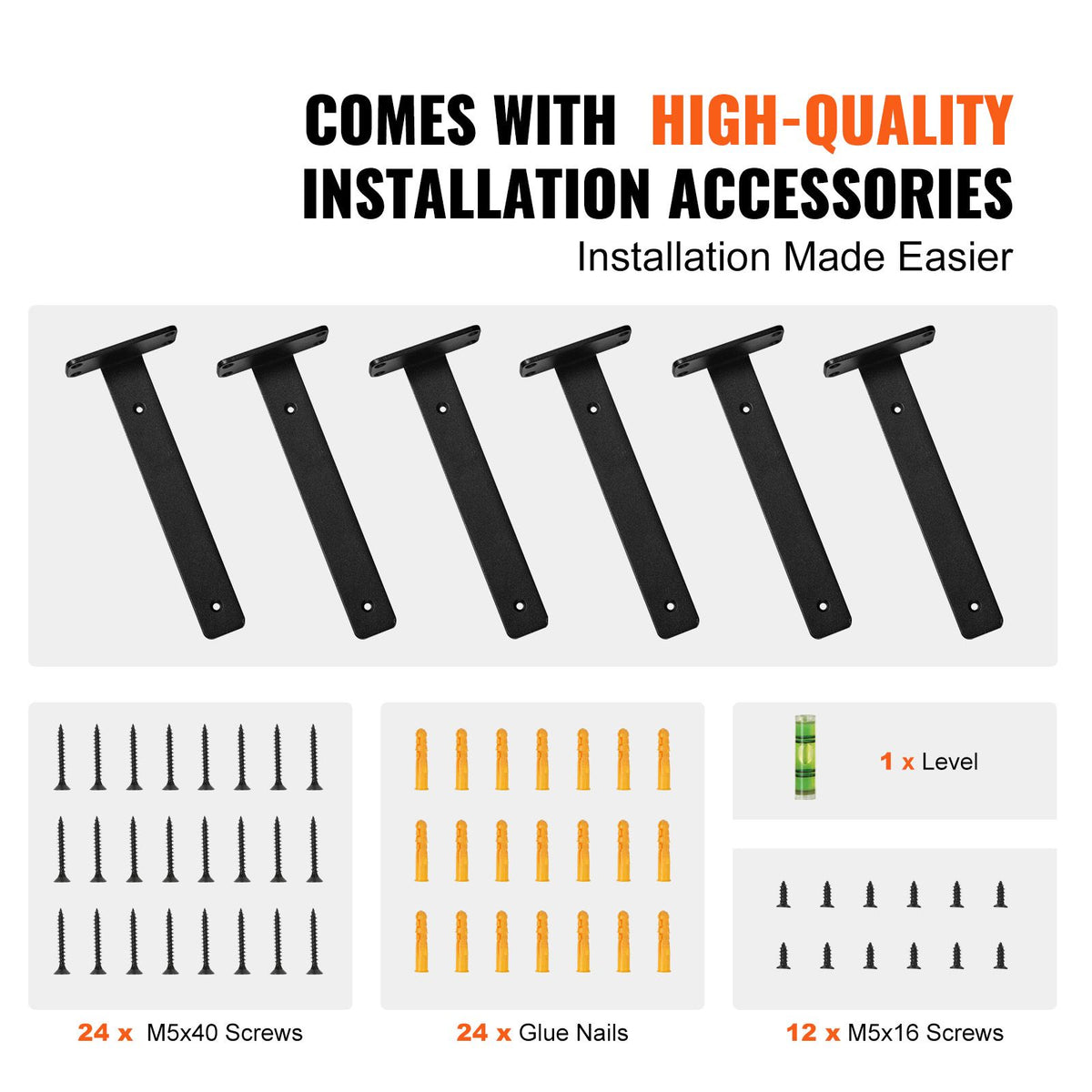 Shelf Bracket, 21cmL x 10cmW x 4.5cmH 6 Pcs, Heavy Duty Floating Shelf Brackets, Brackets for Shelves, 5mm Thick Matte Black L Shelf Bracket,Steel Shelving Brackets with 72.6 kg Load Capacity