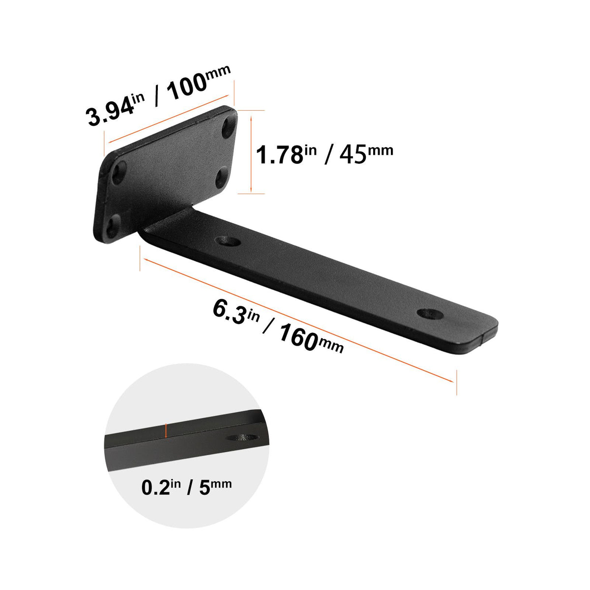 Shelf Bracket, 21cmL x 10cmW x 4.5cmH 6 Pcs, Heavy Duty Floating Shelf Brackets, Brackets for Shelves, 5mm Thick Matte Black L Shelf Bracket,Steel Shelving Brackets with 72.6 kg Load Capacity
