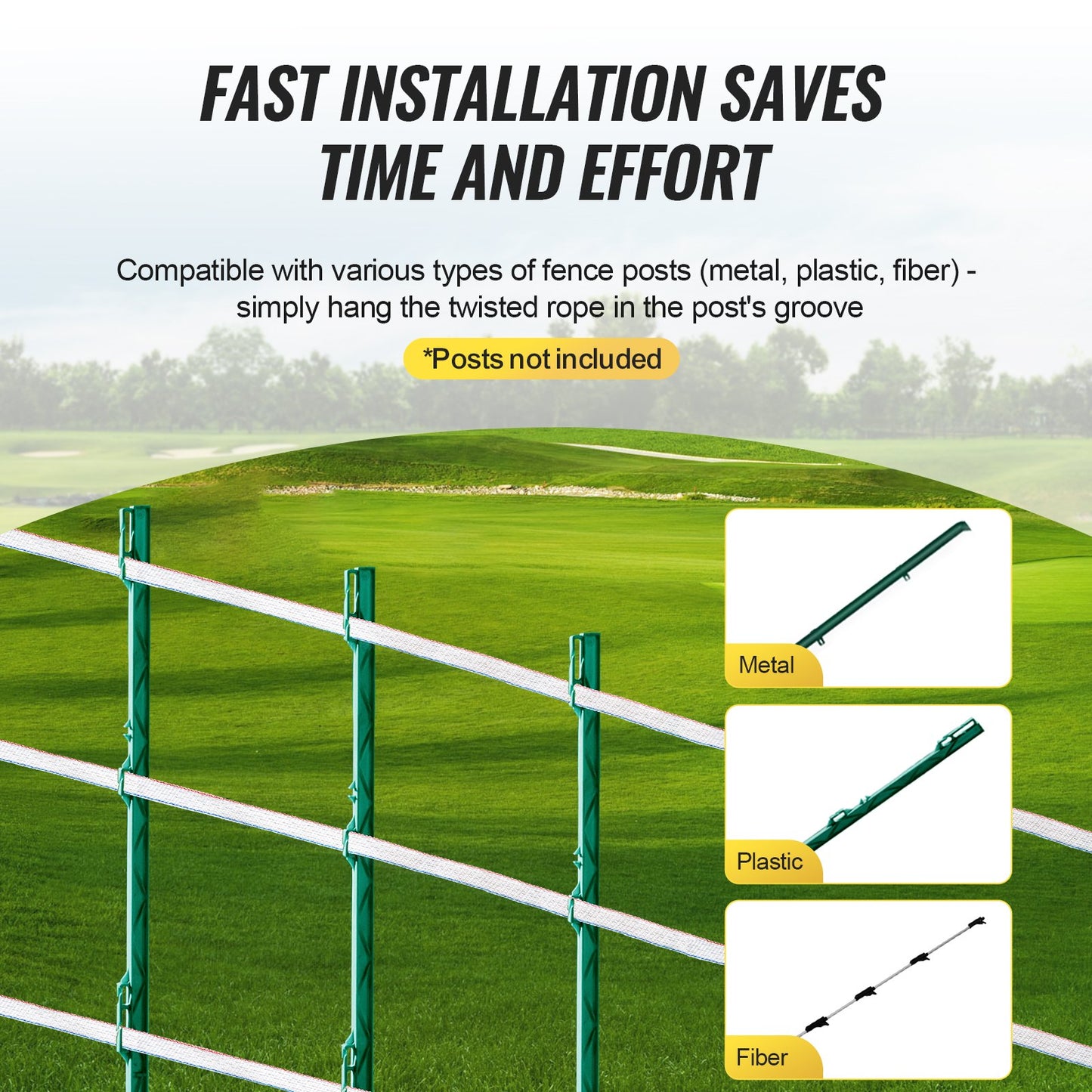 VEVOR Electric Fence Tape, 1640Ft 500M Polytape Fencing Hot Wire, 3/4" Width 6 Stainless Steel Strands for Reliable Conductivity, UV & Rust Resistance, Portable Polywire for Horse Cattle Livestock