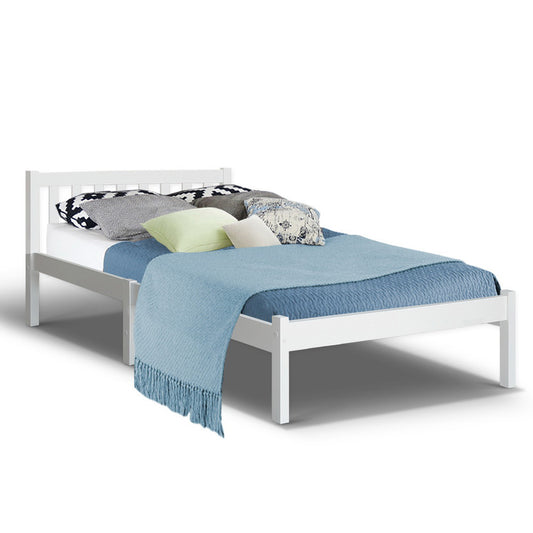 Artiss Bed Frame King Single Size Wooden White SOFIE