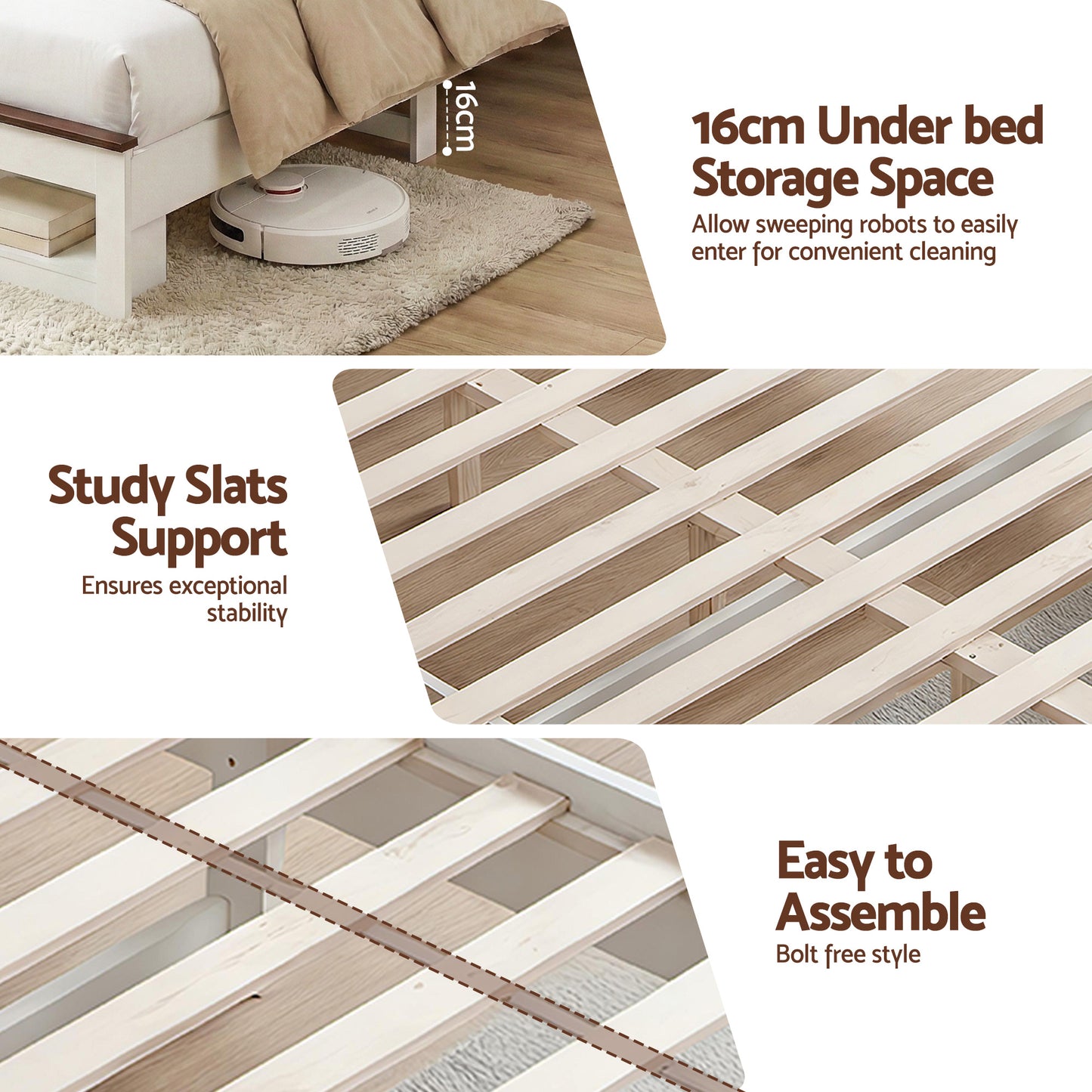 Artiss Double Bed Frame with Storage Bookcase Headboard and Footboard White Wooden Platform Bed with Charging Station and Led Light Bedroom Furniture