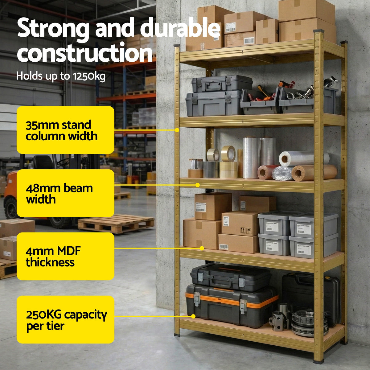 Giantz Garage Shelving 1.6X0.8m Warehouse Shelves Storage Rack Pallet Racking Yellow