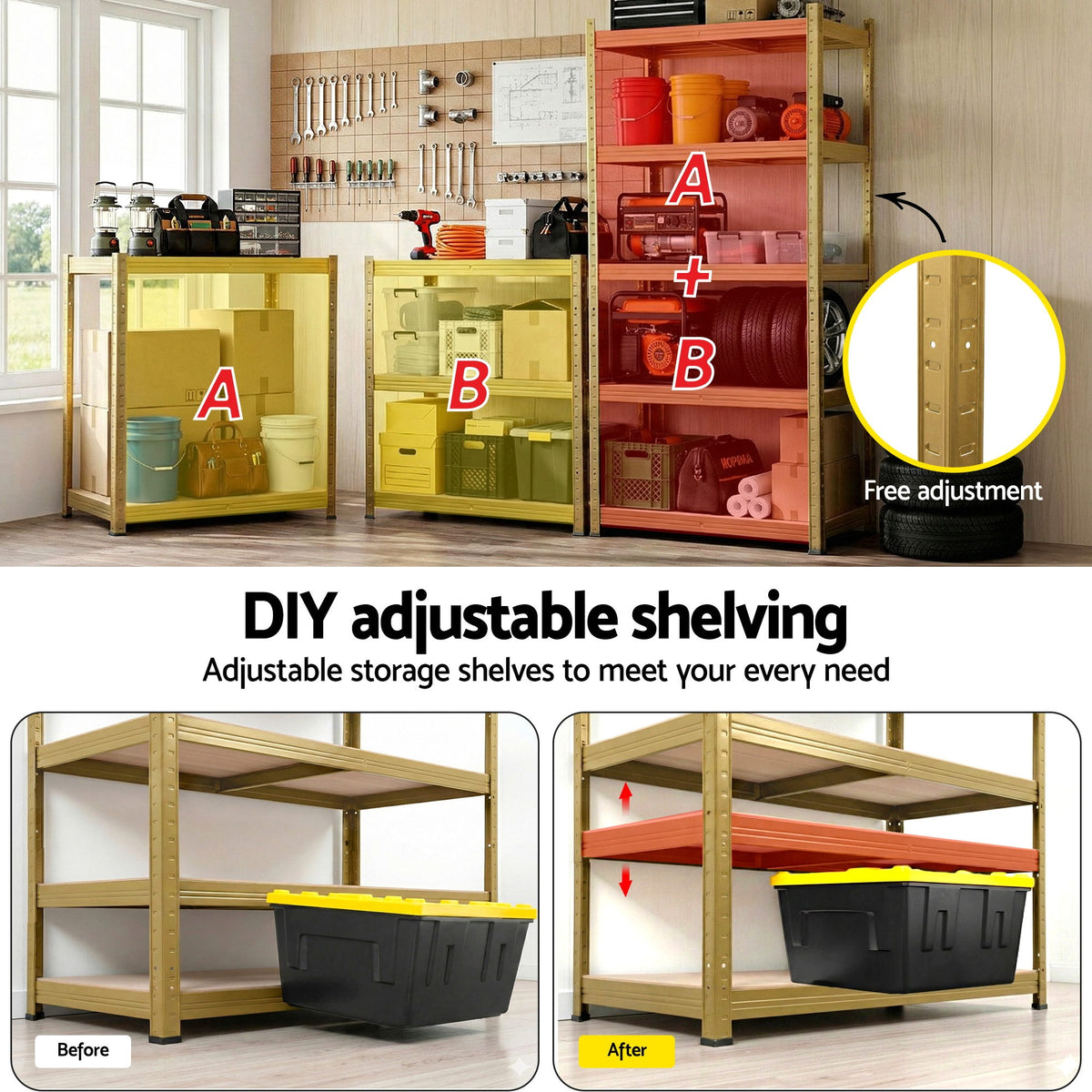 Giantz Garage Shelving 1.6X0.8m Warehouse Shelves Storage Rack Pallet Racking Yellow