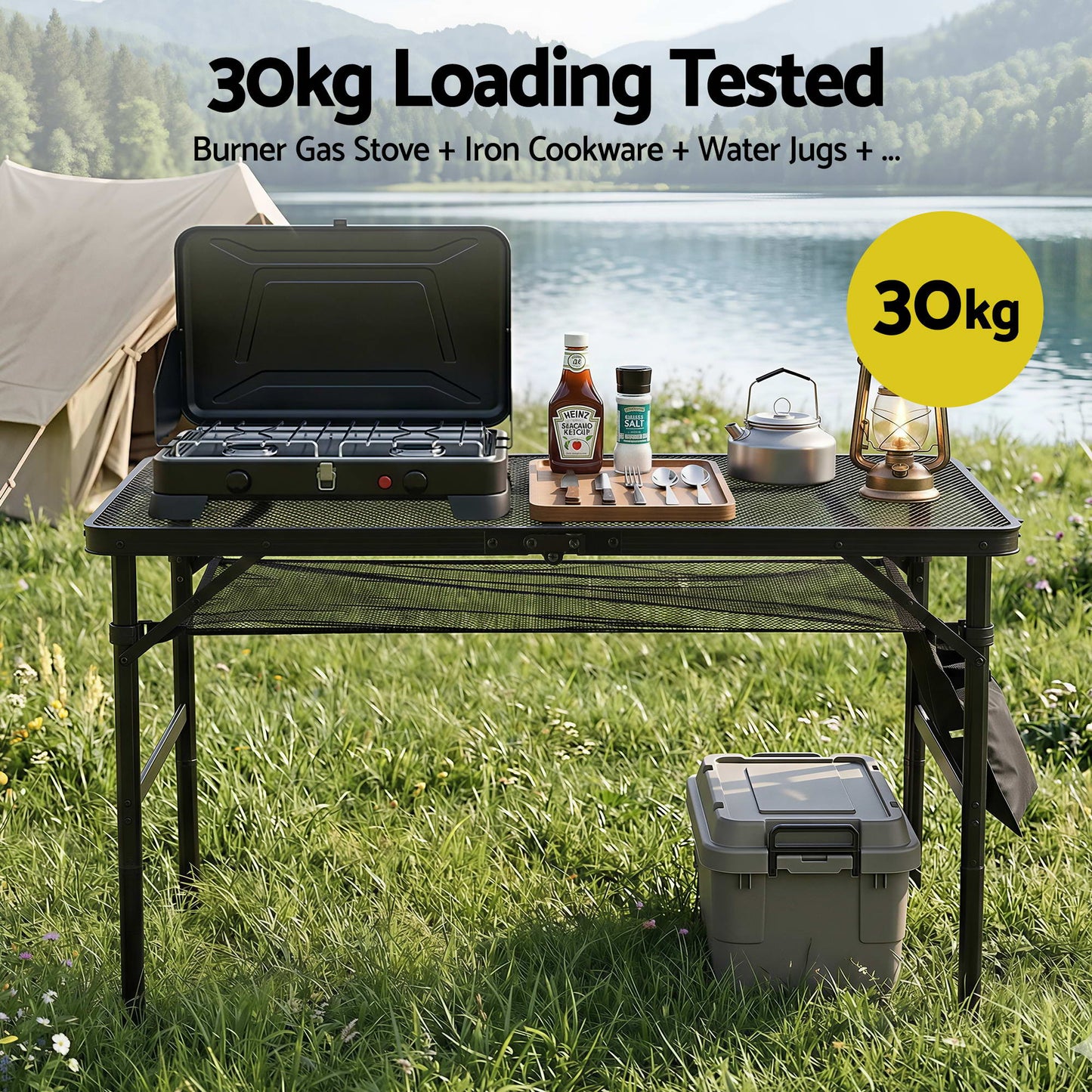 Gardeon BBQ Camp Table, 90*60*66 Portable Foldable Lightweight Grill Outdoor Metal Table 3.9kg