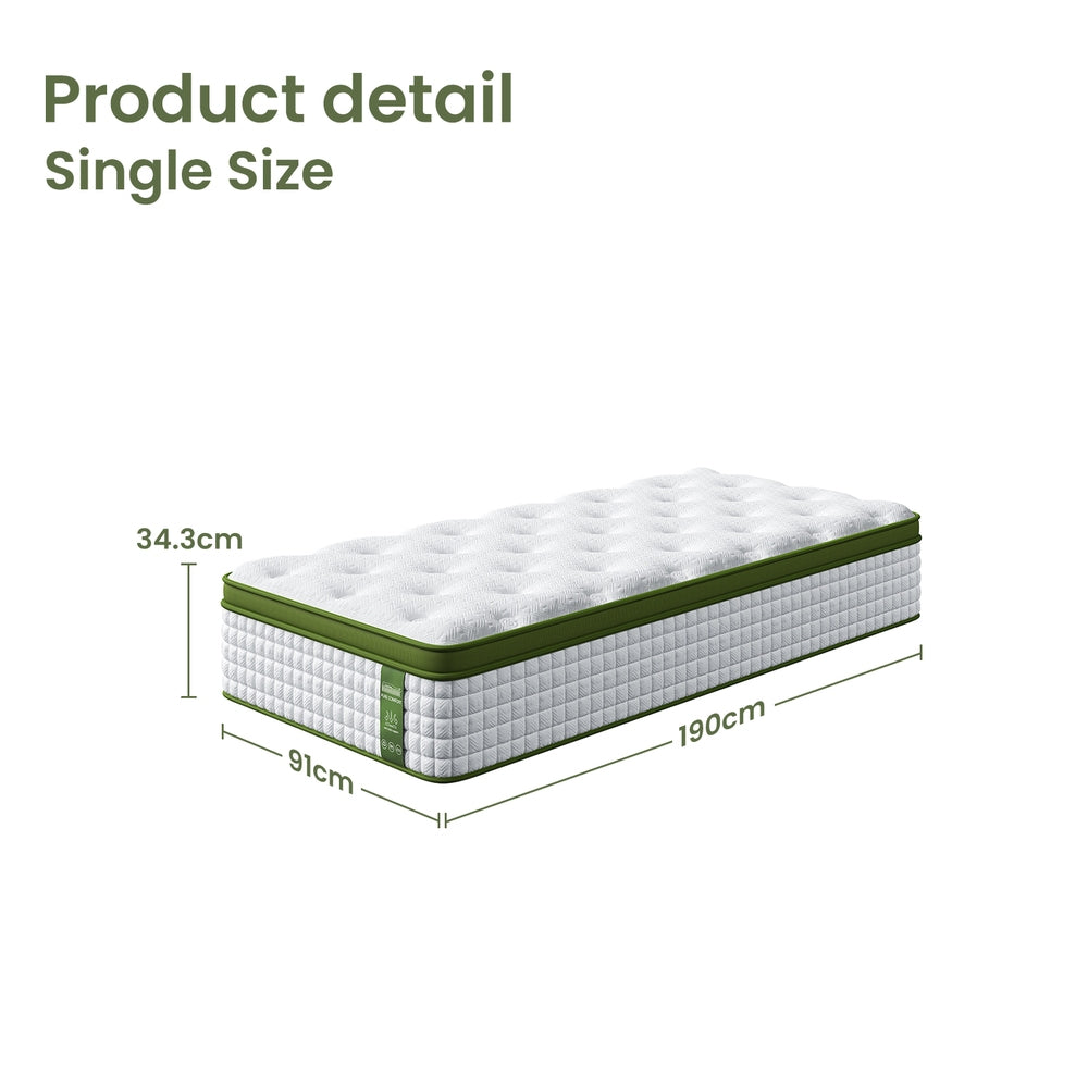 BedStory 34cm Single Latex Hybrid Mattress Medium Firm - 5 Zone Pocket Spring Bed for Pressure Relief Motion Isolation