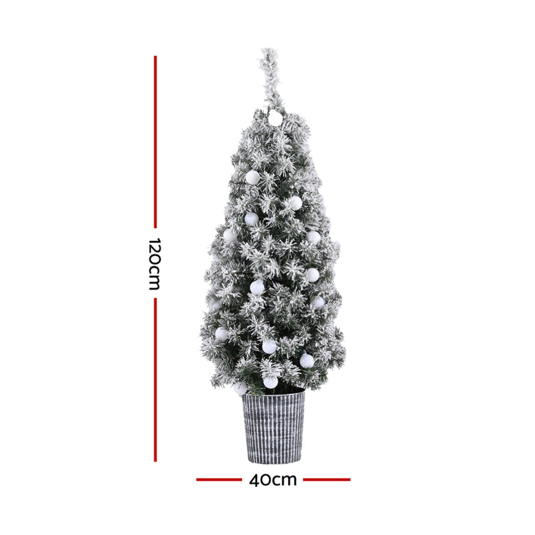 Jingle Jollys Christmas Tree 1.2M Potted Snowy Xmas Tree