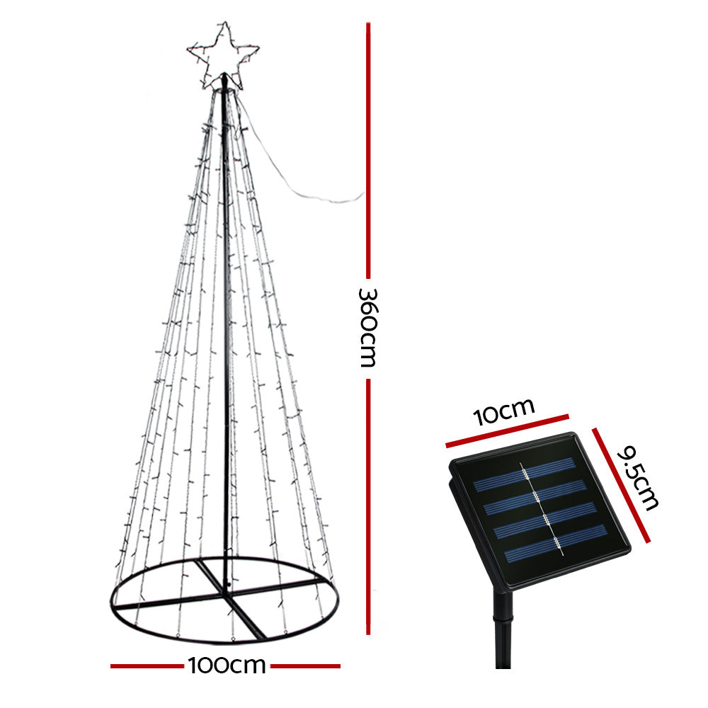 Jingle Jollys Solar Christmas Tree 3.6M Xmas Tree Decorations 8 Light Modes