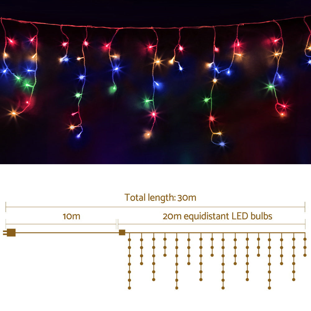 Jingle Jollys 20M Christmas Lights Icicle Light 800 LED Multi-coloured